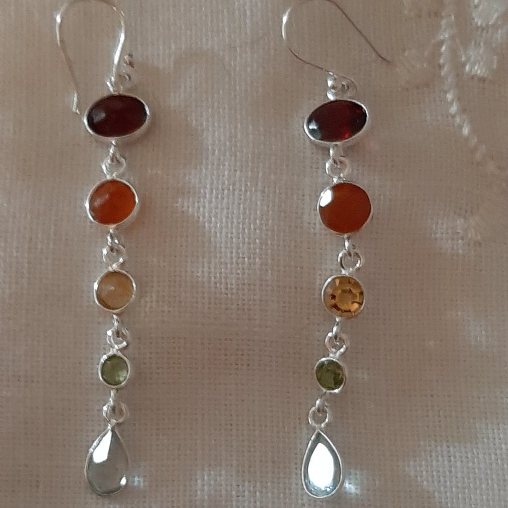 New Multi Gem Drop Earrings
